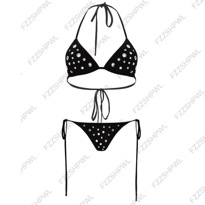 Maillot de bain 2 pièces à carreaux bleus avec nœud décoratif