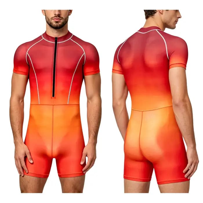 Combinaison de bain dégradée pour homme, manches courtes, avec fermeture éclair, pour la natation, le surf, la plage, la piscine et les sports nautiques