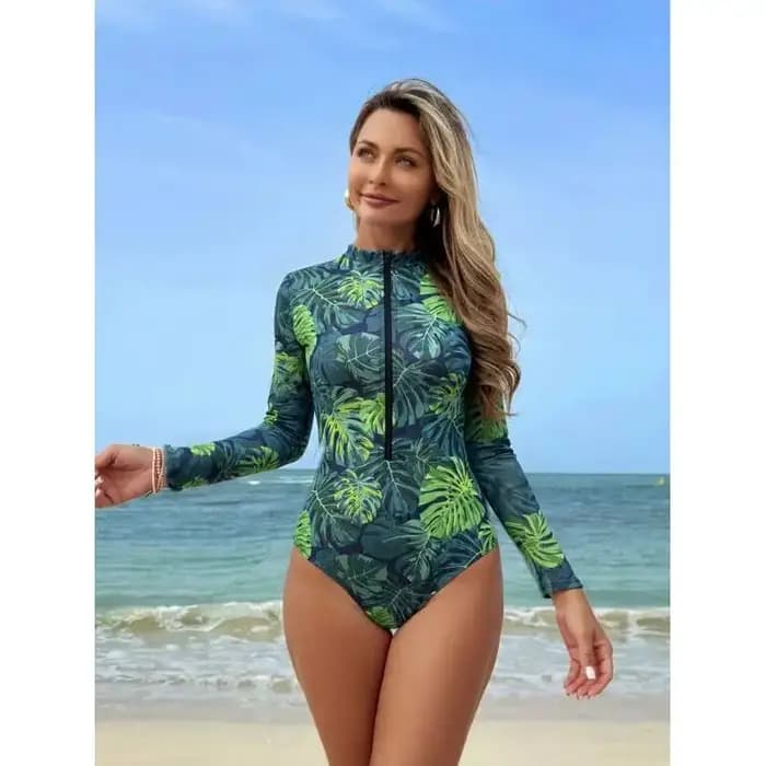 Maillot de bain intelligent à imprimé tropical pour femme avec fermeture éclair