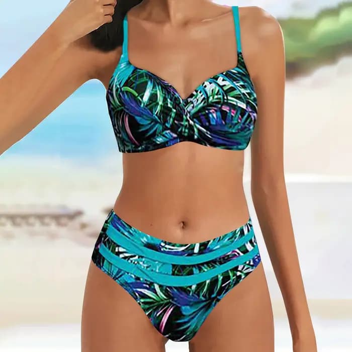 Maillot de bain deux pièces imprimé pour femmes
