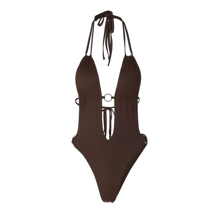 BOOFEENAA Combinaisons et maillots de bain une pièce sexy à col en V profond, dos nu, découpé, hauts