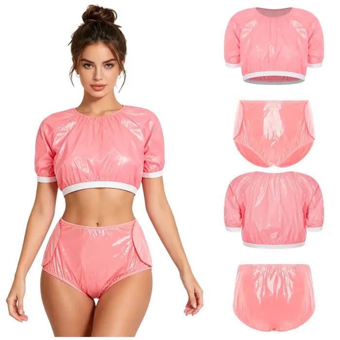 Maillot de bain pour femmes à besoins spéciaux, vêtements adaptatifs en vinyle imperméable, haut court à manches courtes et short de couvrance à crochets