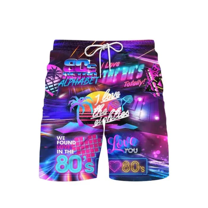 Short de plage imprimé 3D pour hommes, style des années 80, musique, fête, vêtements tendance vintage, hip hop, rue, sport, pantalon décontracté, nouveau, 2025