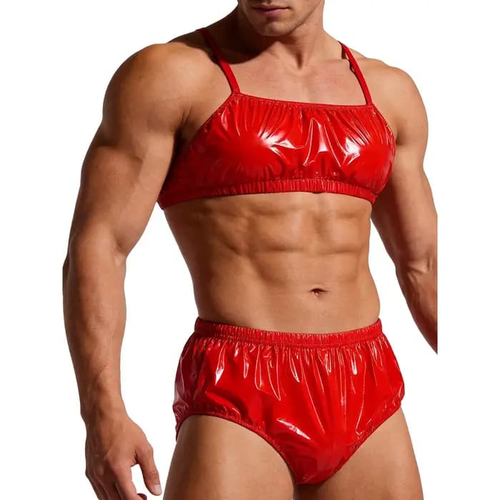 Maillot de bain 2 pièces pour hommes, ensemble bikini imperméable, bretelles réglables, haut court avec slip et bas de maillot de bain, tenue de plage