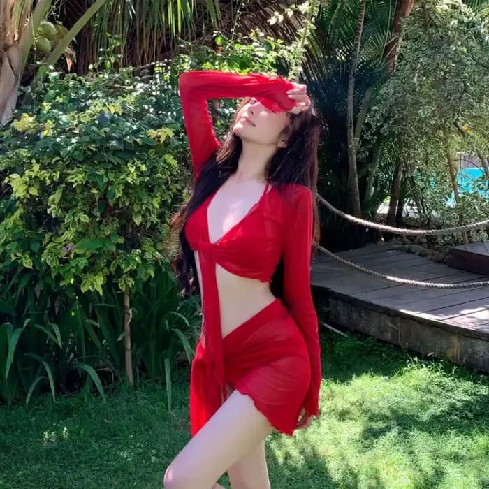 Ensemble de Bikini quatre pièces rouge Bali pour femmes