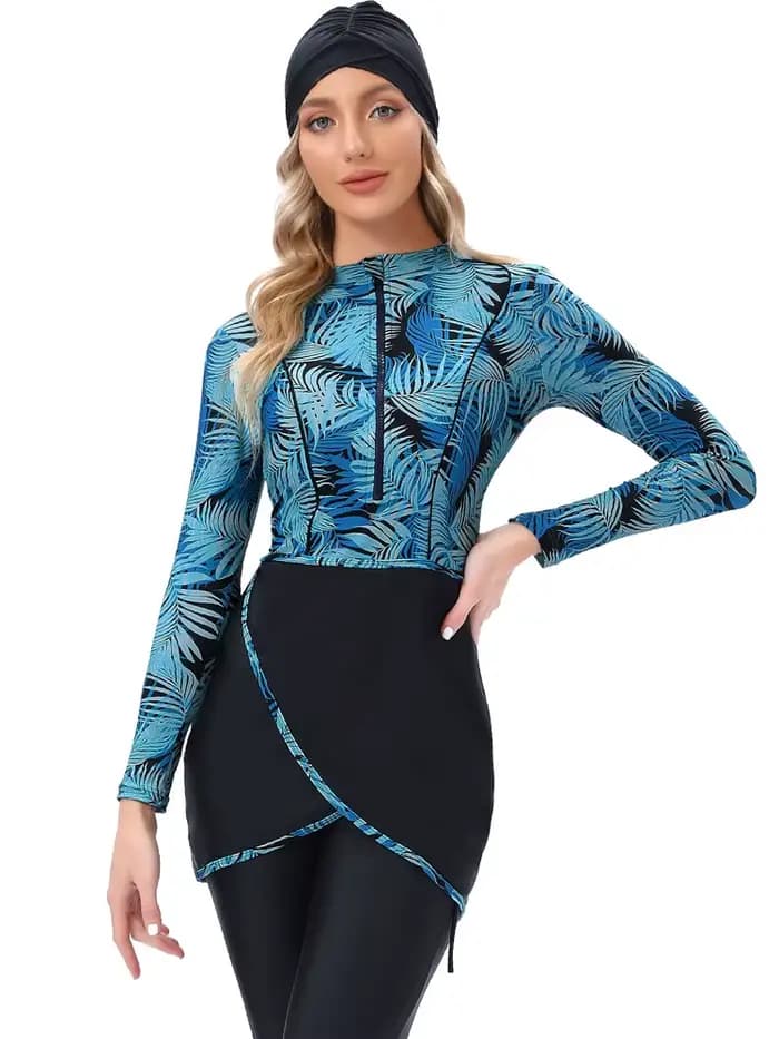 Maillot de bain musulman femmes modeste manches longues maillot de bain 3 pièces Burkinis islamique