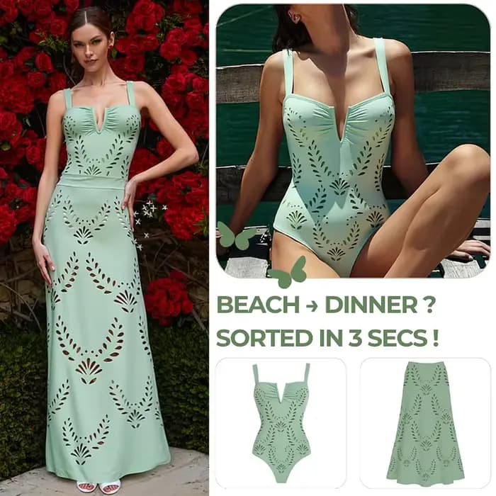 Flaxmaker 2025 été couleur unie évider une pièce maillot de bain ensembles femme Sexy col en V profond vacances maillots de bain maillots de bain