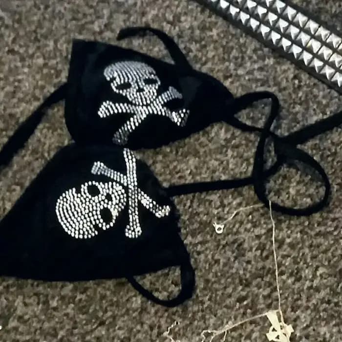 Goth crâne strass Bikini Y2k Punk femmes imprimer maillot de bain fendu