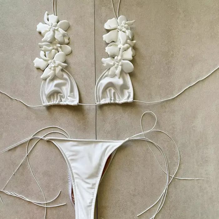 Blanc fleur Bikini Mirco maillot de bain femmes Sexy maillots de bain femme Bandeau Biquini Push Up