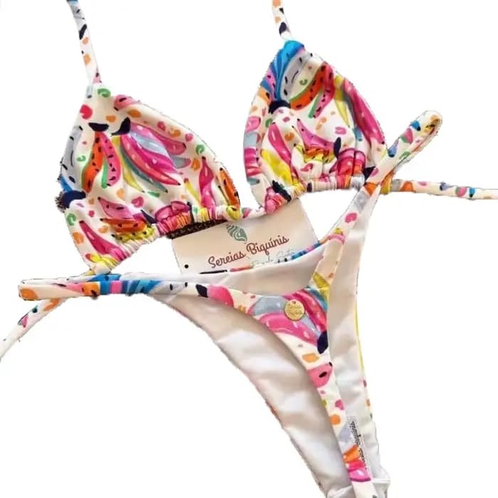 2025 Maillot de bain bikini femme fendu couleur unie à lacets