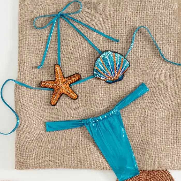 Ensemble de bikini étoile de mer à sequins brillants pour femme