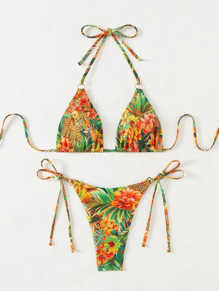 Ensemble bikini imprimé tropical pour femme