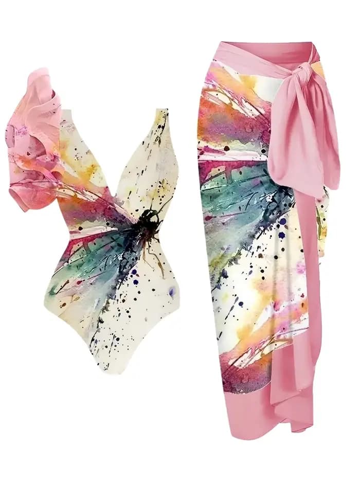 Maillot de bain une pièce à volants et jupe string rembourré sexy pour femme 2026 – Tenue de plage estivale