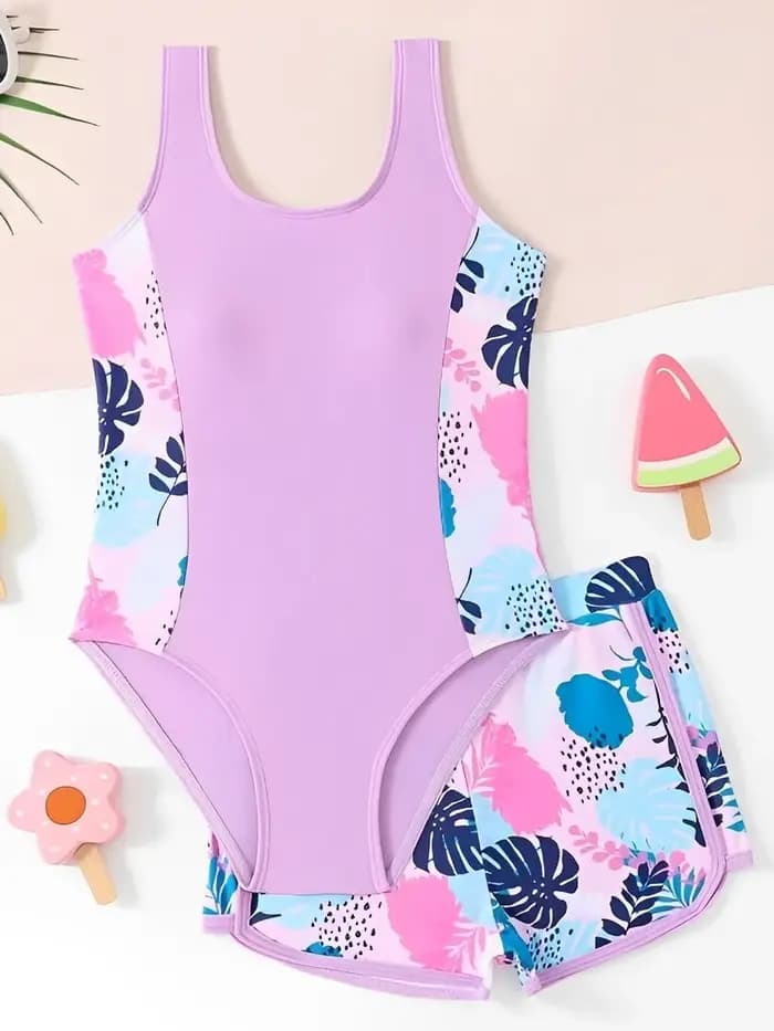 Maillot de bain une pièce avec short pour filles 2026 – Tenue