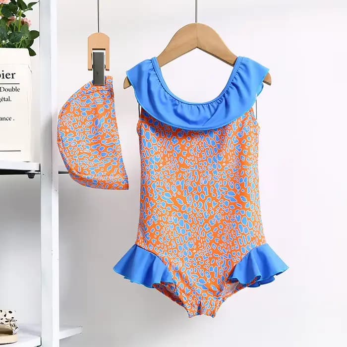 Fille chat imprimé maillot de bain et bonnet de bain 2 pièces ensembles été dessin animé maillots de