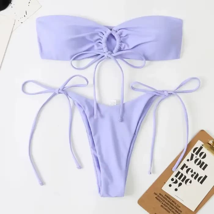 Ensemble micro bikini bandeau sexy avec détail nœud, maillot de bain brésilien taille haute string,