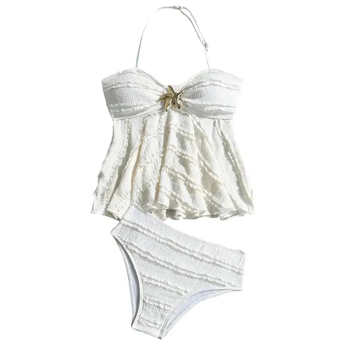 Bikini avec short pour filles de 12 ans, ensemble de bikini deux pièces métallisé pour filles, haut à volants découpé, maillots de bain taille haute pour adolescentes