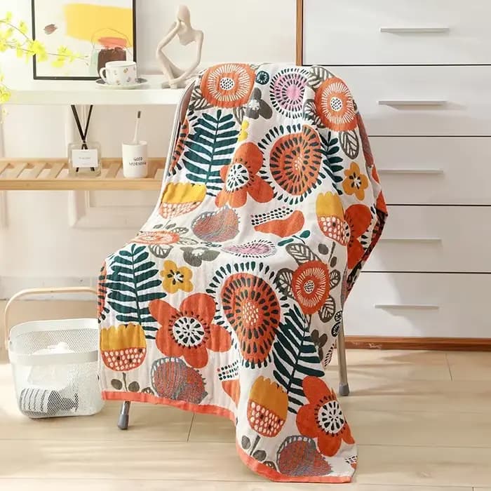 Serviette de bain en gaze de coton absorbante et douce pour adulte, 21 Styles nordiques, imprimé Flo