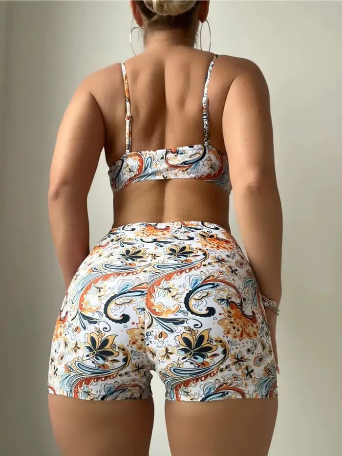 Maillot de bain 2 pièces imprimé rétro pour femme