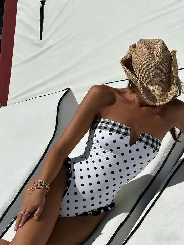 Maillot de bain une pièce femme à volants, col en V, coupe haute, monokini, maillot de bain découpé, tenue de plage