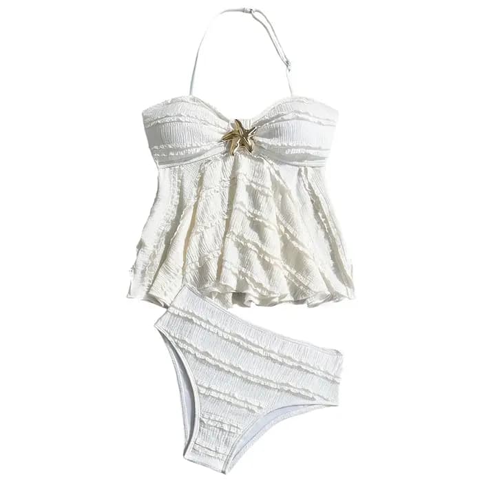 Bikini avec short pour filles de 12 ans, ensemble de bikini deux pièces métallisé pour filles, haut