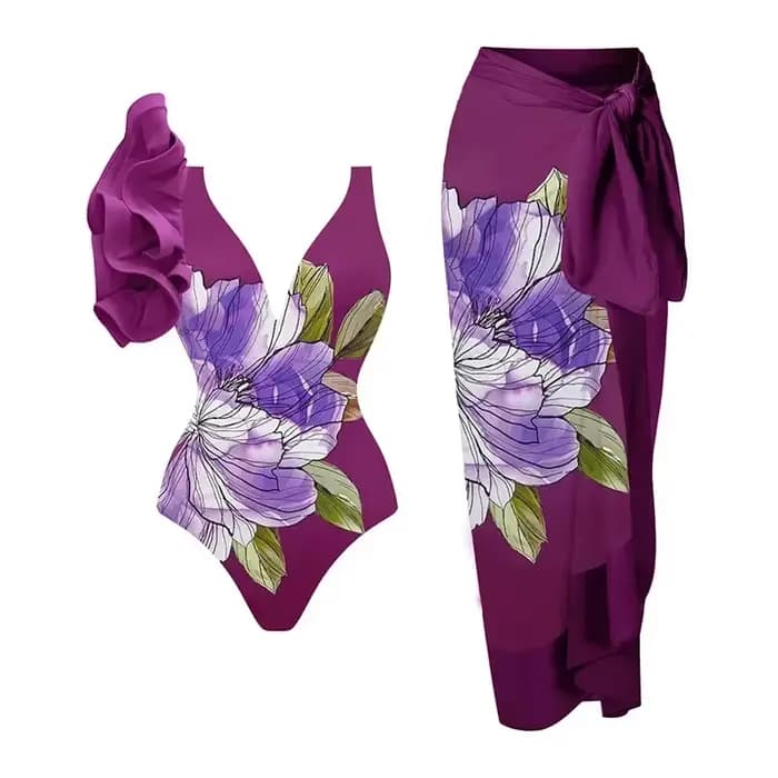 Maillot de bain une pièce imprimé Floral, col en V, à volants, jupe pour femmes, Vintage, vêtements de plage, nouvelle collection été, 2025