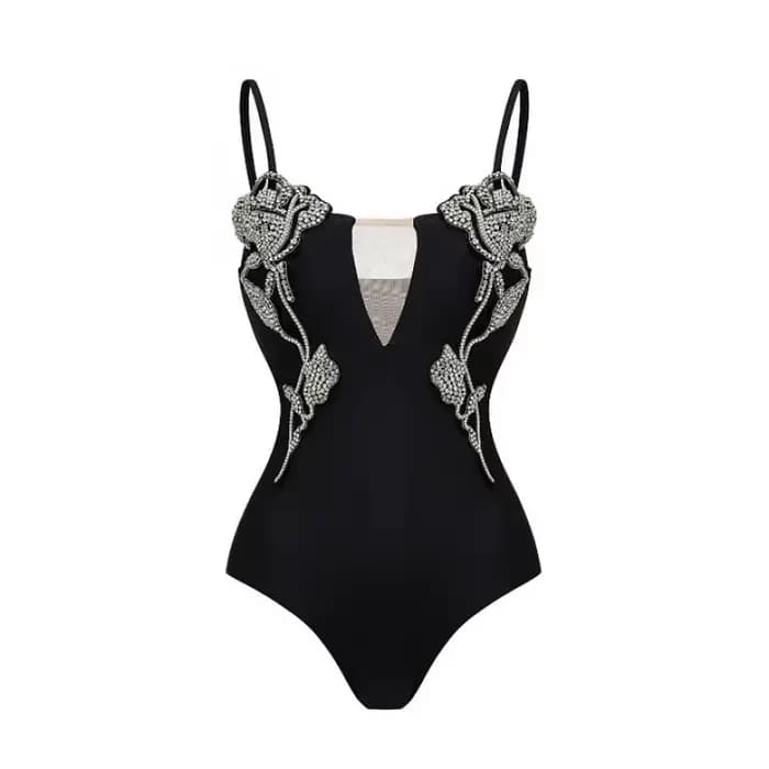 Maillot de bain une pièce sexy à motif floral et jupe, maillot de bain noir pour femme, tenue de pla
