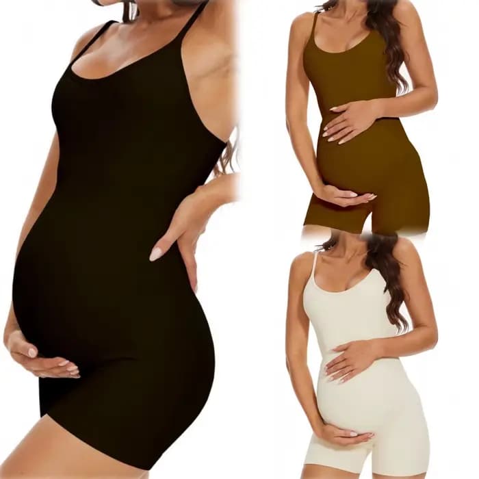 Maillot de bain une pièce côtelé de maternité 2025 – Été – Extensible et très confortable avec bande de soutien pour le ventre – Maillot de bain uni à bretelles pour femme enceinte