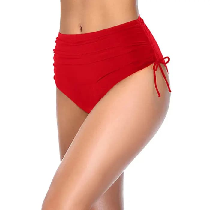 Bas de bain moulant basique pour femmes, couleur unie, taille haute, couverture complète, Bikini fendu, slip de plage, cordon de serrage