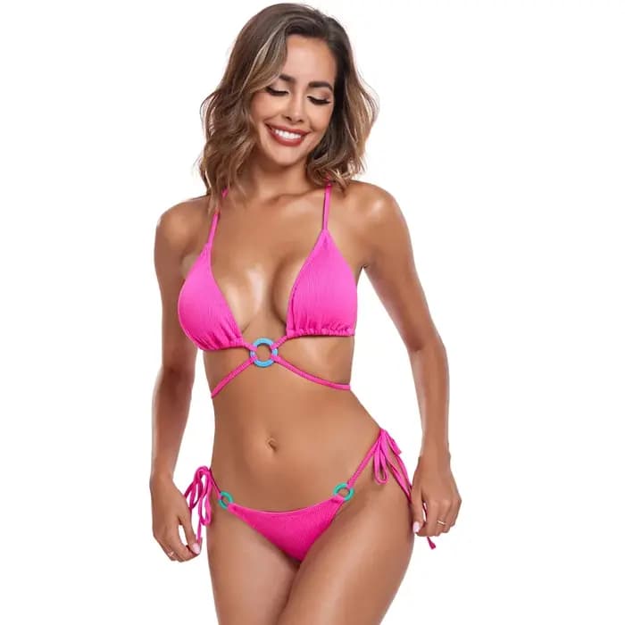 VYLYNK femmes Bikini Sexy rose maillot de bain ensembles 2 pièces taille haute maillots