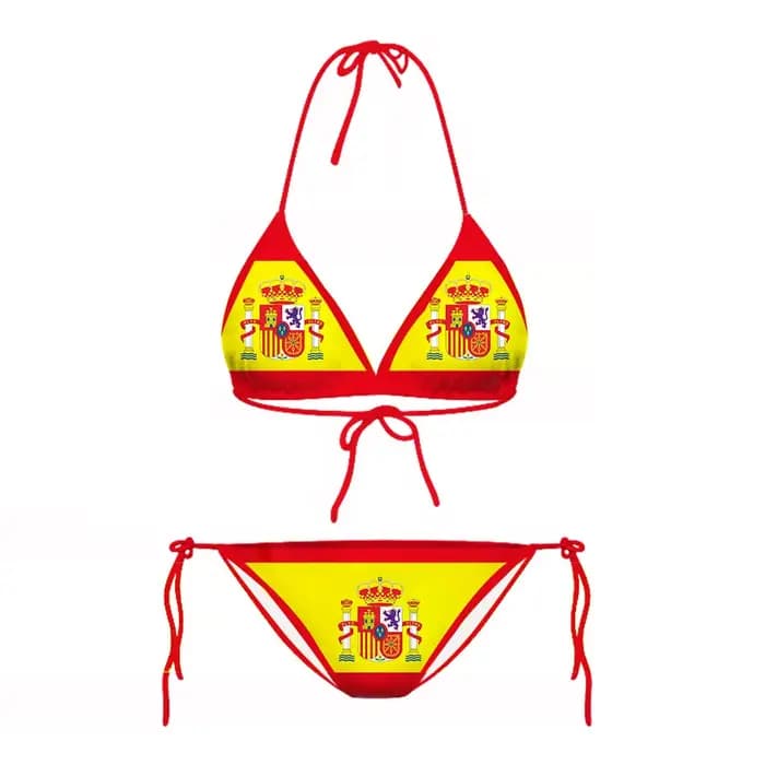 CLOOCL Ensemble de bikinis avec drapeau espagnol, maillot de bain sexy imprimé en 3D, pour la plage, la piscine, les vacances, avec laçage réglable, sans coussinets de poitrine