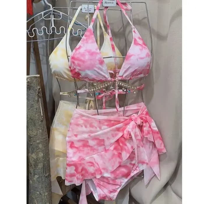 Maillot de bain bikini sexy pour femme, style vacances à la plage, mini robe à trois points, amincissant, petite poitrine, idéal pour la natation à la plage