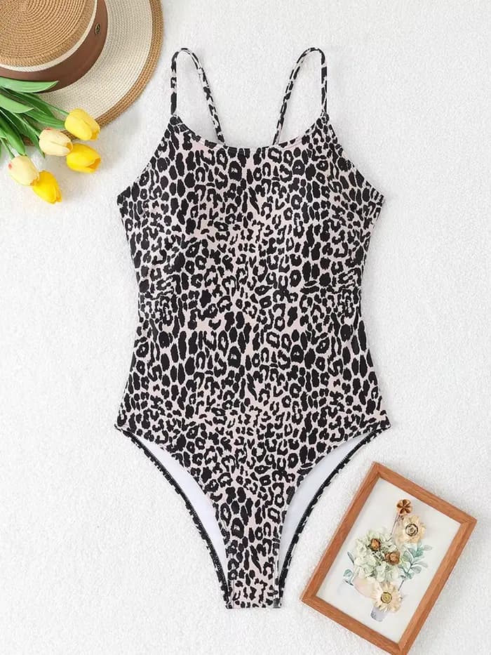 Maillot de bain une pièce sexy imprimé léopard pour femme 2026 – Maillot de bain bandeau échancré pour femme – Tenue de plage monokini