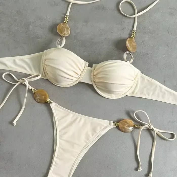 Nouvel ensemble de bikini sexy pour femme, dos nu, style européen et américain, couleur unie, mode plage estivale