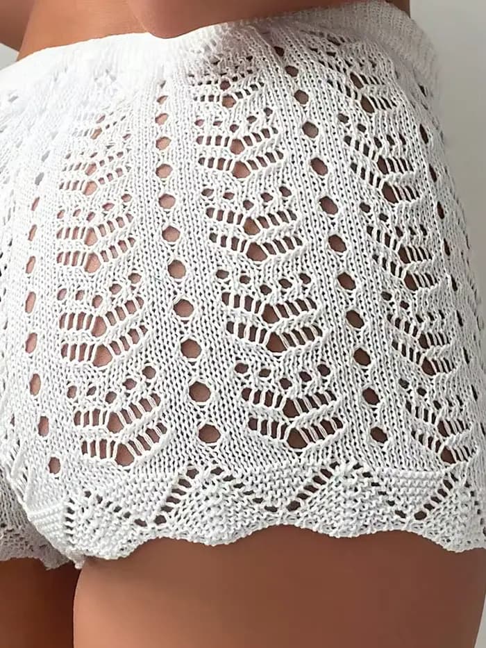 Short de Bikini tricoté avec cordon de serrage creux pour femmes, taille ouverte, Design bloc, coupe