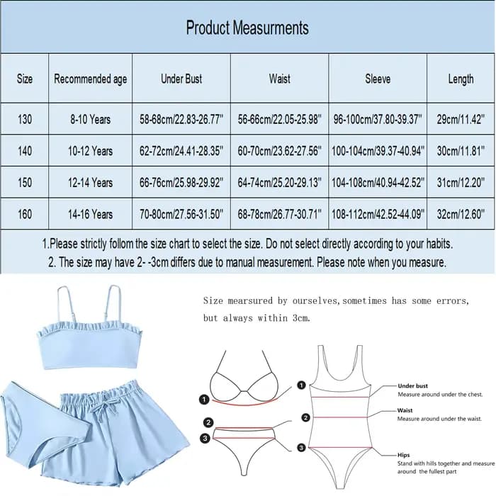 Maillot de bain trois pièces pour enfants filles, ensemble Bikini Rullfe, avec short, tendance, pour adolescentes de 10 à 16 ans