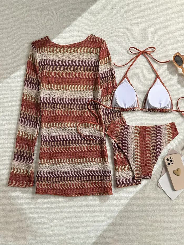 Maillot de bain marron à manches longues pour femmes
