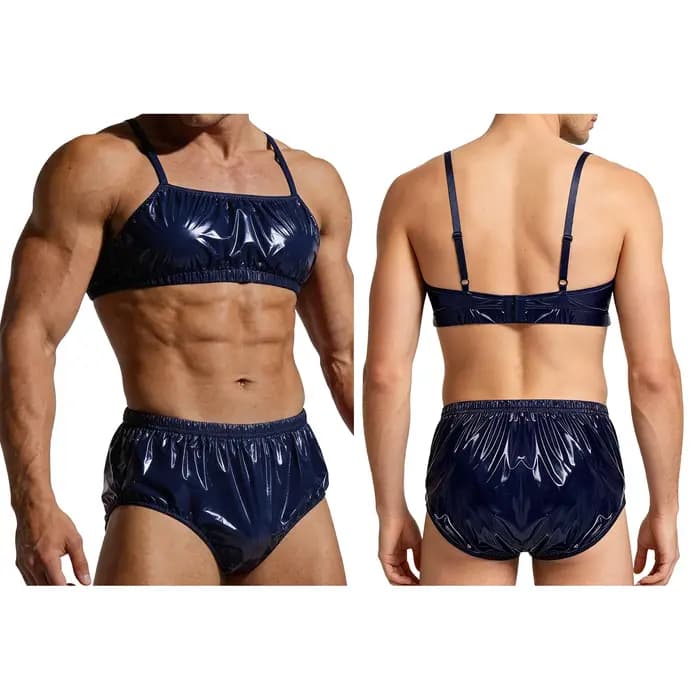 Maillot de bain 2 pièces pour hommes, ensemble bikini imperméable, bretelles réglables, haut court avec slip et bas de maillot de bain, tenue de plage