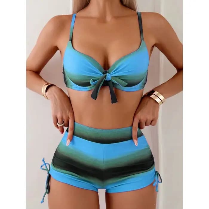 Cikini Summer Beach Ensemble bikini tie-dye pour femme avec devant torsadé et bas froncés pour les v