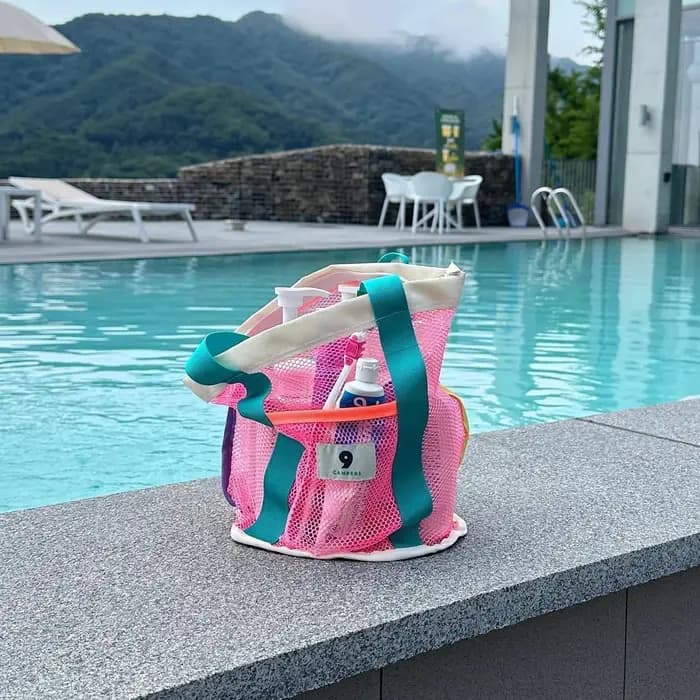 Sac de plage style Ins : Sac de rangement en filet pour voyage en plein air