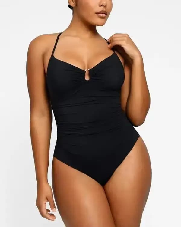 Maillot de bain une pièce confortable, sculpture intelligente, anneau en U, découpé, façonnant, col