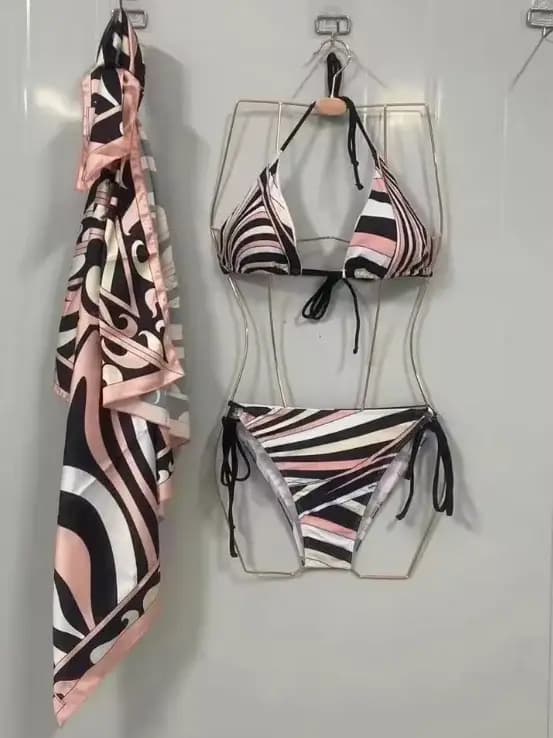 Ensemble de maillot de bain bikini sexy de créateur italien, écharpe rose classique pour femme, collection 2026