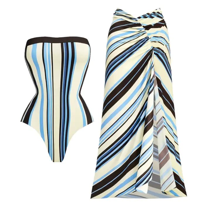 Maillot de bain une pièce bandeau rayé 3 pièces, bikini sexy pour femme, maillot de bain push-up, maillot de bain à découpe haute, maillot de bain féminin, vêtements de plage