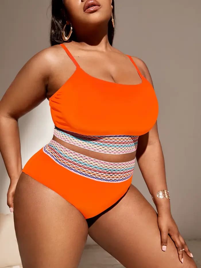 Maillot de bain femme grande taille 2026 avec bordure contrastante orange