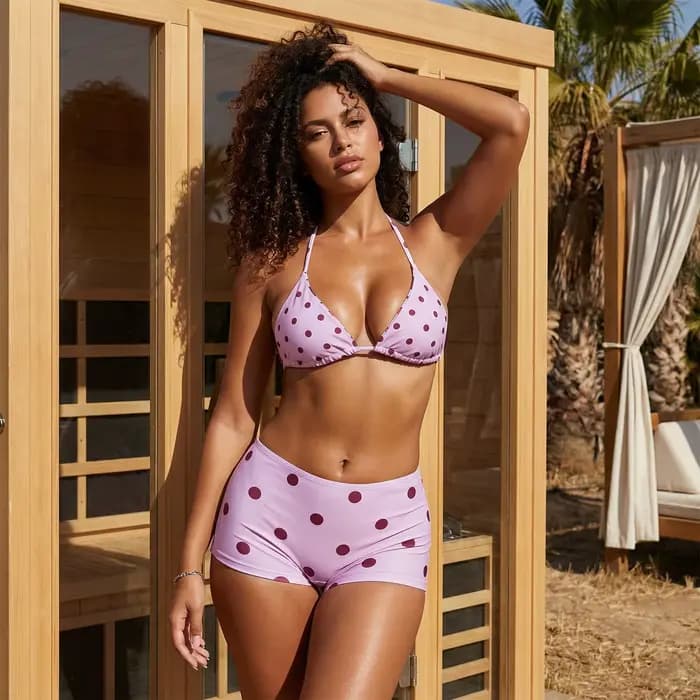 Ensemble 2 pièces pour femmes, haut de bikini à bretelles et short, maillot de bain élégant, imprimé à pois, maillot de bain d'été