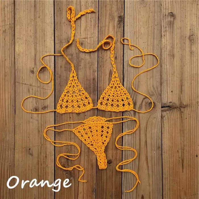 Maillot de bain bikini micro-string en crochet fait main pour femme, mini, ajouré, tricoté, pour la