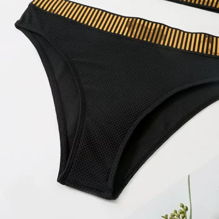 Sexy Bandeau taille haute Bikini 2025 femmes Triangle maillot de bain point détail maillots de bain rembourré maillot de bain femme solide maillots de bain