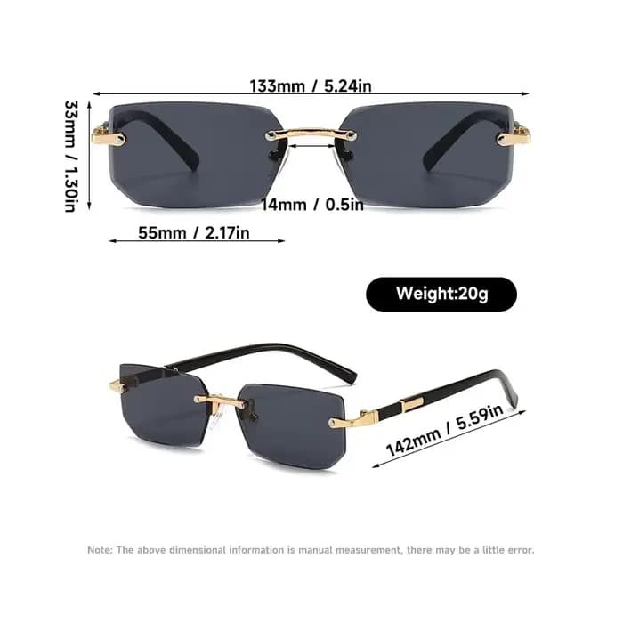 Lunettes de soleil rectangulaires sans bords, 1 pièce/2 pièces/3 pièces, mode populaire pour femmes