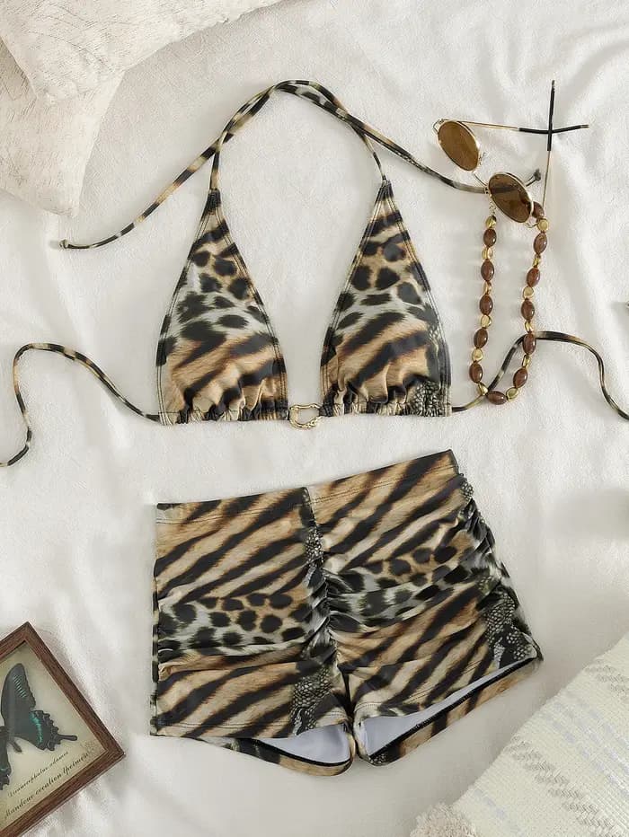 Ensemble bikini imprimé léopard et zèbre pour femmes