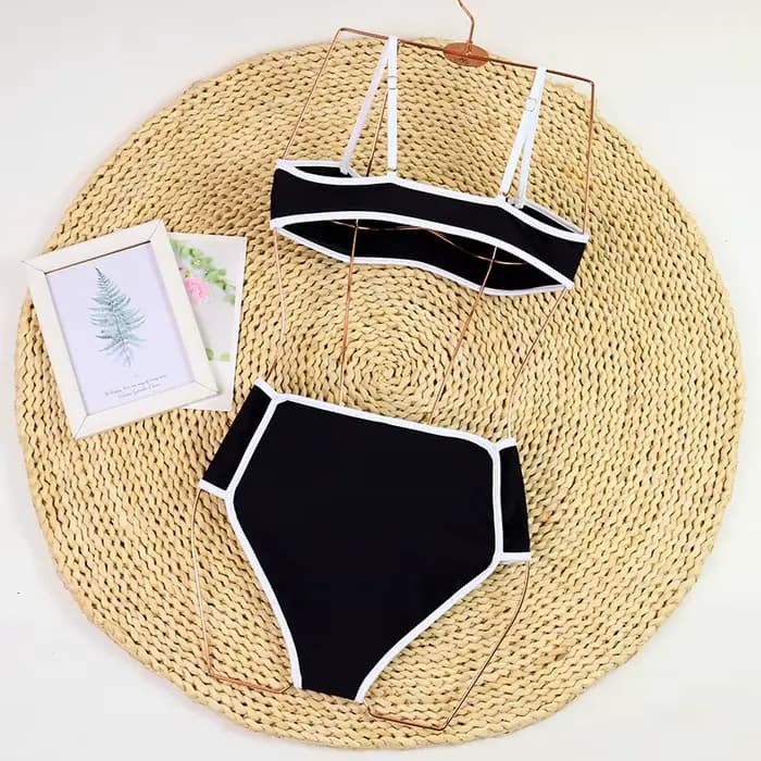 Noir 2 pièces Bikini ensemble maillot de bain 2025 Vintage taille haute maillots